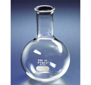 Corning - Pyrex - Flask, Florence, Boiling, Flat Bottom, Long Neck, Tooled Mouth